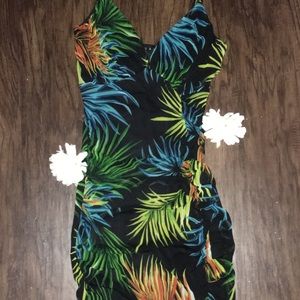 Sabora V neck Tropical Print Mesh W/ lining Dress